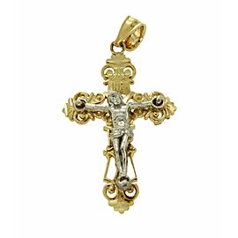 Luxo Solid 14k Tow Tone Gold INRI Latin Jesus Crucifix 27mm Height Cross Pendant