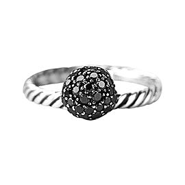 David Yurman 925 Sterling Silver Black Diamond Ball Stack Ring Size 6 & 7