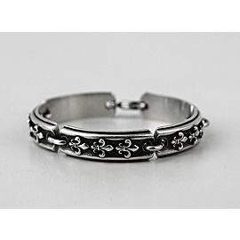 FLEUR DE LIS SOLID STERLING SILVER SEGMENT LINK BRACELET