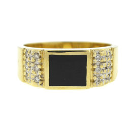 Yellow Gold Onyx, Diamond Mens Ring