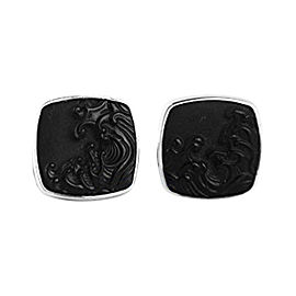 David Yurman 925 Sterling Silver Carved Black Onyx Waves Cufflinks