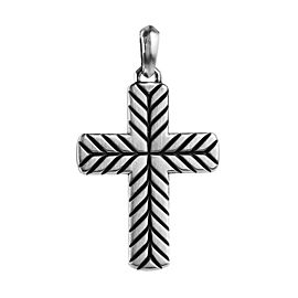 David Yurman 925 Sterling Silver Chevon Cross Pendant