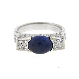 18K White Gold Sapphire Cabochon & 1.10ct. Diamonds Ring Size 6.25