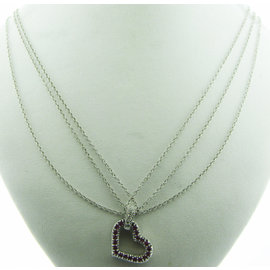 FINE ESTATE 14K WHITE GOLD PINK STONE HEART DIAMOND PENDANT NECKLACE