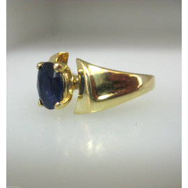 FINE ESTATE 14K YELLOW GOLD BLUE SAPPHIRE LADIES RING SIZE 5.25