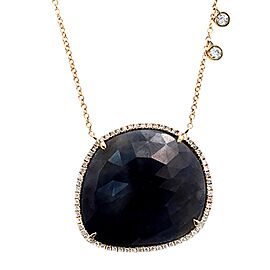 Rose Cut Sliced 32 CT Blue Sapphire 0.50 CT Diamonds 14K Yellow Gold Necklace