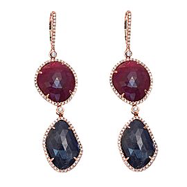 luxo jewelry Sliced Cut 39 CT Blue Sapphire & Ruby 1.24 CT Diamonds 14K Gold Earrings »NP19