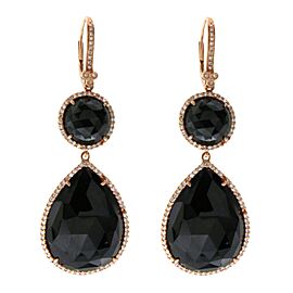 luxo jewelry Rose Cut Sliced 28 CT Black Onyx 0.56CT Diamonds 14K Rose Gold Earrings »NP1