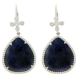 Rose Cut Sliced 24 CT Blue Sapphire 0.84 CT Diamonds 14K Gold Earrings »NP113