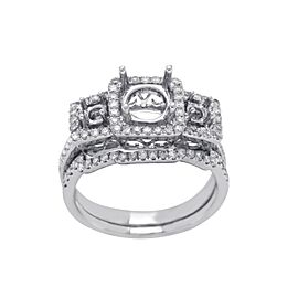 18K White Gold 0.56 CT Diamonds Semi Mount Engagement With Band Ring Size