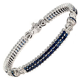 18K Gold 0.52 CT Diamonds & 8.50 CT French Cut Sapphires Bracelet Size