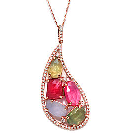 Luxo Jewelry Sliced 7.93 CT Multi Sapphire & 0.55 CT Diamonds 14K Rose Gold Necklace Size 16"