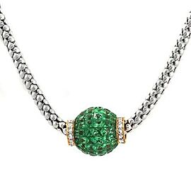 Luxo Jewelry 2.86 Natural Tsavorite Bead 0.18 CT Diamonds 14K Gold Popcorn Chain Necklace