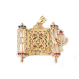 VINTAGE 14K YELLOW GOLD TORAH MENORAH GEMSTONES PENDANT 12.8 GRAMS