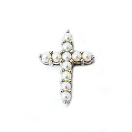 14K WHITE GOLD PEARLS CROSS PENDANT 3.7 GRAMS 1"