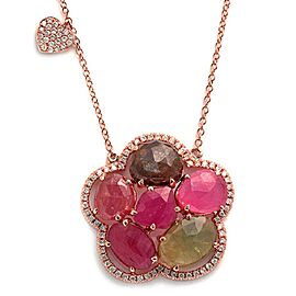 Luxo Jewelry Sliced 10.8 CT Multi Sapphire & Diamonds 14K Gold Flower Necklace Size 16"-18"