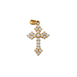 14K Yellow Gold Opal Cross Pendant Charm 2.3 Grams 1"