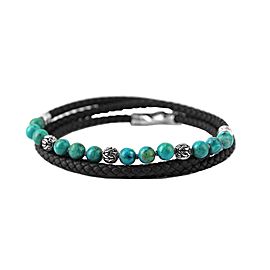 JOHN HARDY ST. SILVER TURQUOISE TRIPLE WRAP LEATHER BRACELET