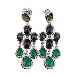 DAVID YURMAN ST. SILVER 18K GOLD CHANDELIER DANGLING GREEN ONYX EARRINGS