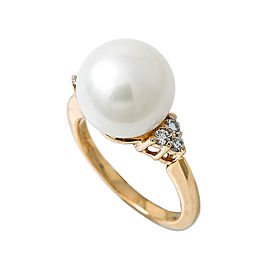 14K YELLOW GOLD 11.8 MM PEARL 0.25 CT G VS1 DIAMOND RING 6.6 Grams SIZE 6.5