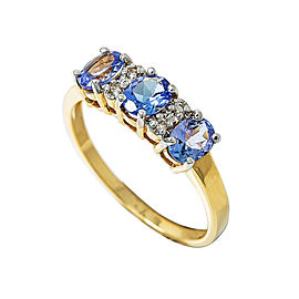 14K Yellow Gold Tanzanite 1.25 Ct Diamond Band Ring 2.4 Grams Size 7