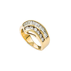 14K Yellow Gold 1.45 Ct Round Baguette Diamond Band Ring 5.9 Grams Size 6