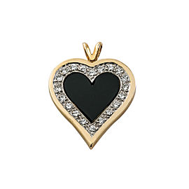 14K Yellow White Two Tone Gold 0.63 Ct Diamond Onyx Heart Pendant 5.1 Grams