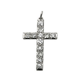 VINTAGE 14K WHITE GOLD 0.96 CT I SI1 DIAMOND CROSS PENDANT 2.4 GRAMS 1"