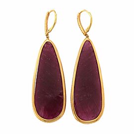 Luxo Jewelry Rose Cut Sliced 74 CT Natural Ruby 1.13 CT Diamonds 14K Rose Gold Drop Earrings