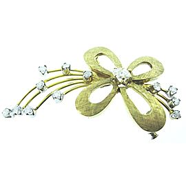 Fine Estate 14K Yellow Gold Free Form Flower Diamond Brooch Pin .80Ct