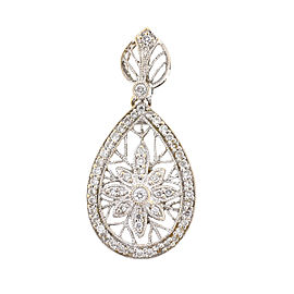 14k White Gold Diamond Flower Tear Drop Pendant Approx. .25 TCW