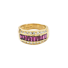 18K Yellow Gold 1.35 Ct Baguette Cut Ruby 0.40 Ct H SI2 Diamond Ring Size 6.5