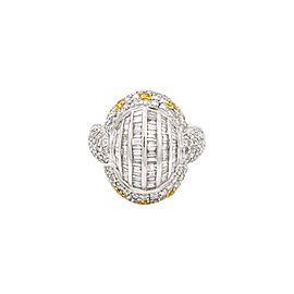 18K White Gold 3.0Ct GVS1 Baguette Round Diamond Fancy Yellow Ring Size 6.75