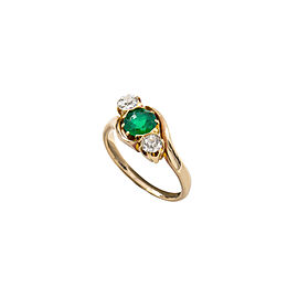 14K Rose Gold Diamond, Emerald Ring Size 4.75