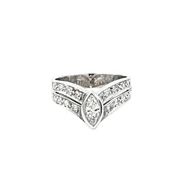 14K White Gold 1 Ct H-I VS1 Marquise Round Cut Diamond Band Ring 4.6 Gram Size 7