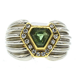 18K White/Yellow Gold Shield Green Stone Diamond Ring 10.8 Grams Size 6.5