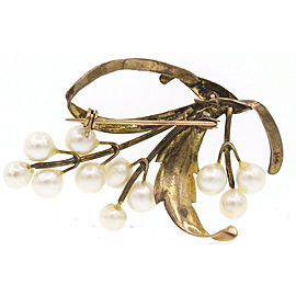 Fine Estate Vintage 14k Yellow Gold Pearl Brooch Pin