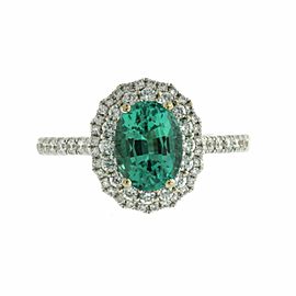 1.28 CT African Emerald & 0.79 CT Diamonds in 18K White Gold Engagement Ring