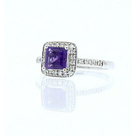 14k White Gold Square Amethyst Diamond Ladies Ring Size 6.5