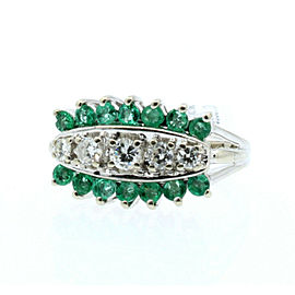 14K WHITE GOLD LADIES EMERALD DIAMONDS RING SIZE 4