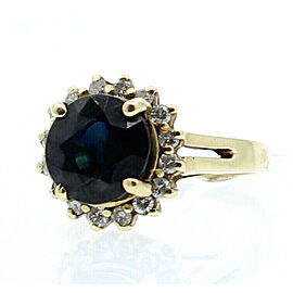 14K YELLOW GOLD SAPPHIRE DIAMONDS LADIES RING SIZE 6.75