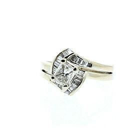 18K GOLD BAGUETTES .55ct EMERALD CUT DIAMOND WEDDING SET LADIES RING SIZE 5.75