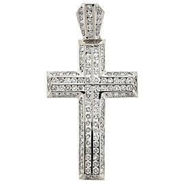 14K White Gold Diamond Cross Pendant Approx 2.55 TCW