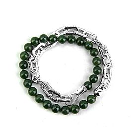 JOHN HARDY STERLING SILVER GREEN JADE BEADS 16.5" DOUBLE WRAP BRACELET