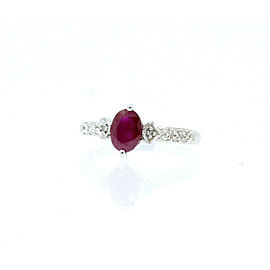 ESTATE 14k White Gold Oval Ruby Diamond Ladies ring 2.7 Grams Size 7