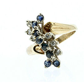 Estate 14k Yellow White gold Sapphire Diamonds Cluster Heart Ladies Ring Size 6