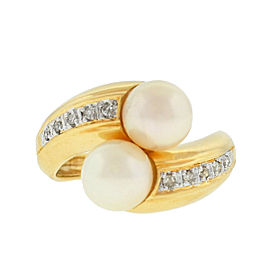 14k Yellow Gold Pearl Diamond Ring