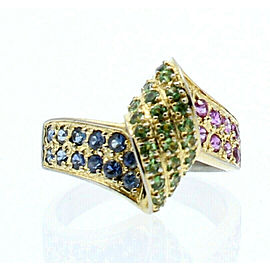 14k White Yellow Gold Pink Green Blue Stones Twisted Ladies Ring Size 6