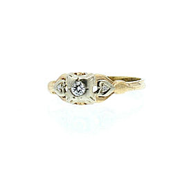 Vintage 14k Yellow White Gold .10ct 3 Diamond Heart Ladies Ring Size 6