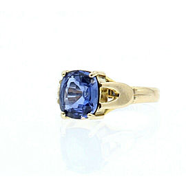 14k Yellow Gold Blue Cushion Cut Stone Ladies Ring Size 6.5